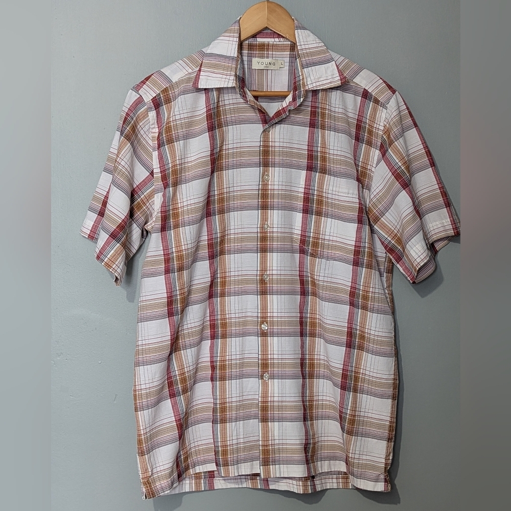 Young USA Men's Plaid Short-Sleeve Button Down Shirt